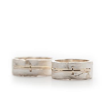 Silver rings with golden details