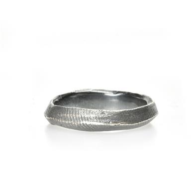 Thick, blackened silver ring with grain