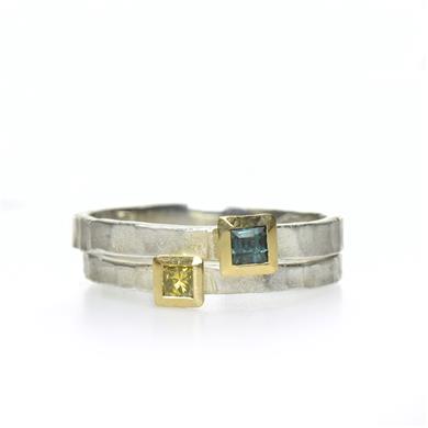 Ring in silver with tourmalin and diamond in gold - Wim Meeussen Antwerp