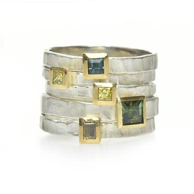 Rings in silver with tourmalin and diamond in gold - Wim Meeussen Antwerp