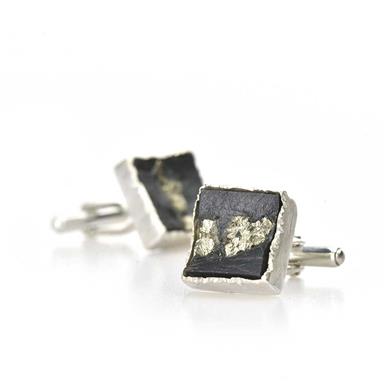Square cufflinks with pyrite in slate
