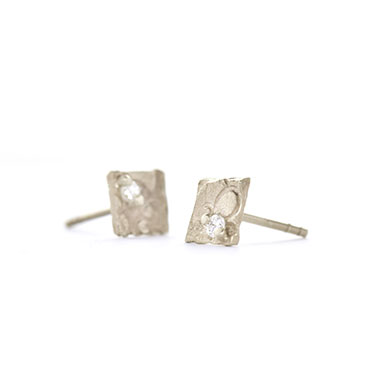 square ear studs with diamond