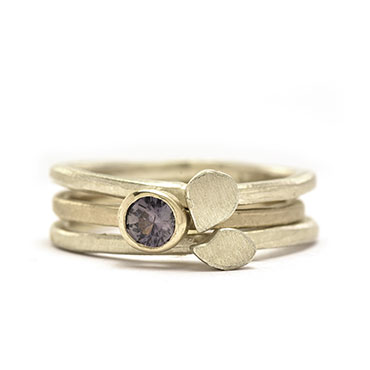 Stackable rings in drop shapes with colored stones - Wim Meeussen Antwerp