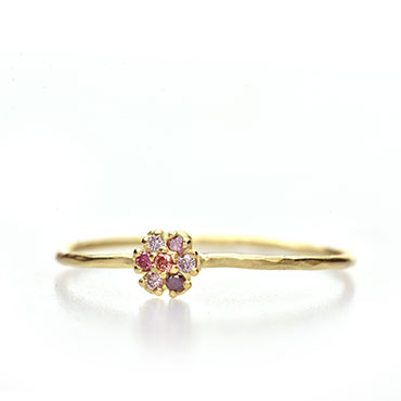 Fijne ring met gekleurde diamanten in bloemzetting
