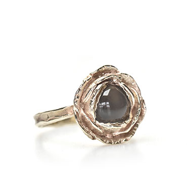 rose on golden ring with moonstone