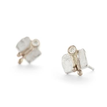 earrings in silver with diamond and golden detail