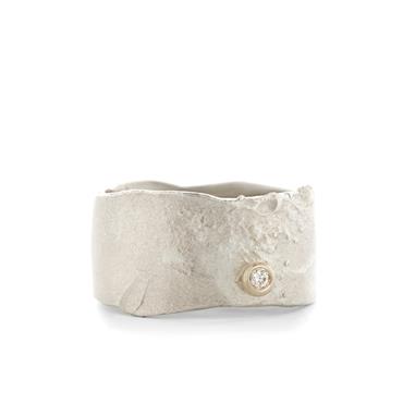 Rough ring in silver with diamond - Wim Meeussen Antwerp