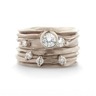 Wide golden ring with diamonds - Wim Meeussen Antwerp