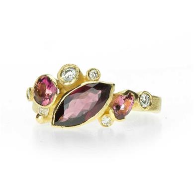 Festive ring with (semi-) precious stones - Wim Meeussen Antwerp